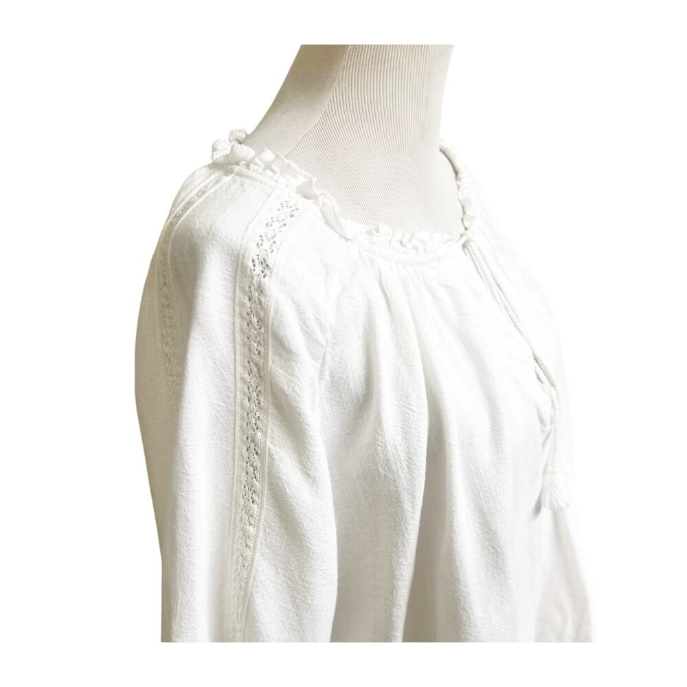 Spell & The Gypsy Blouse Women's Large White Linen Tassel Ties Bohemian Peasant - Picture 9 of 14